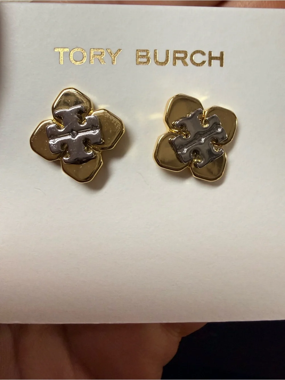 Tory Burch Gold and Silver Flower Stud Earrings
